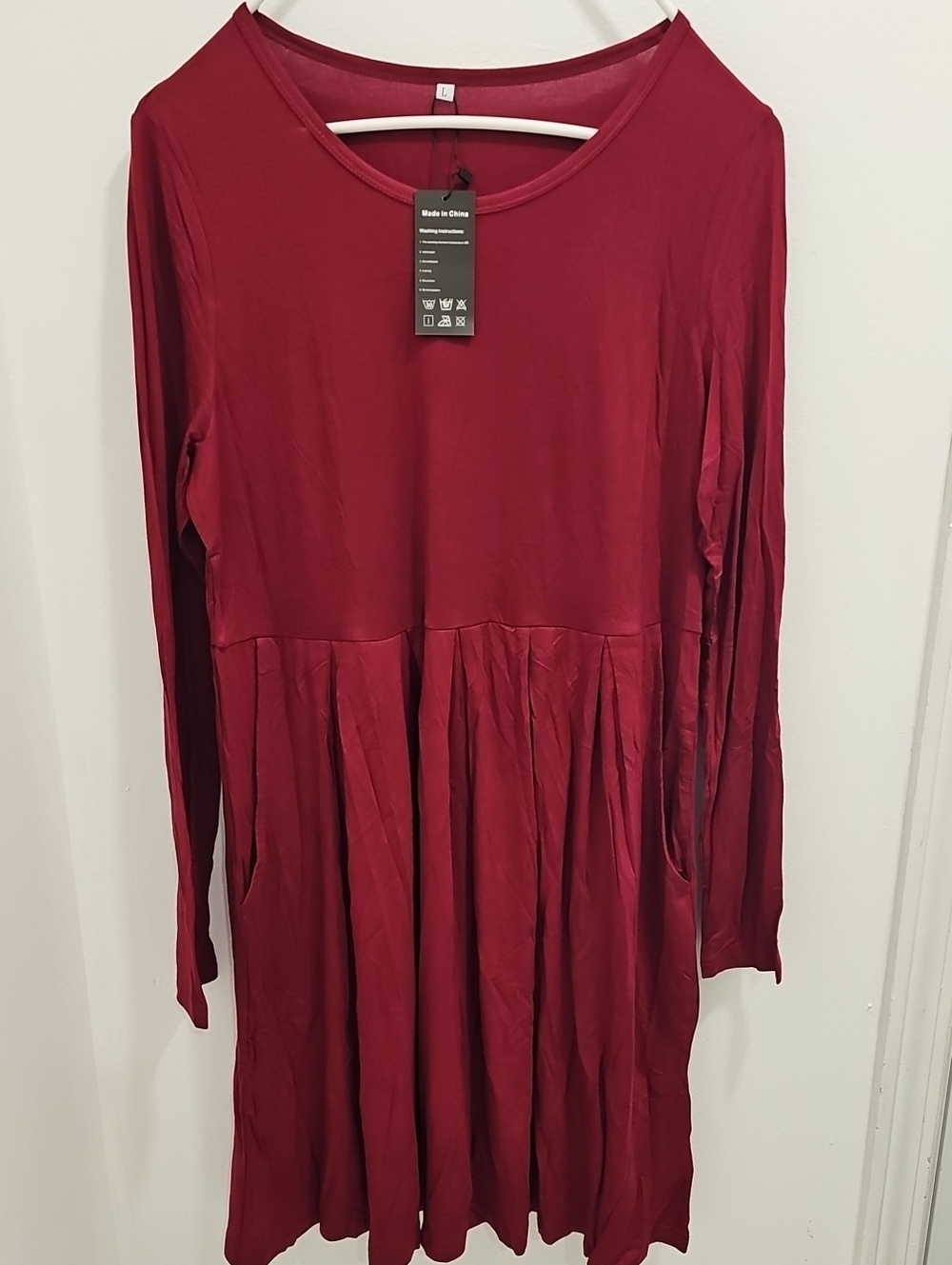 Womens Long-Sleeves,‎ Wine Red Dress Size L